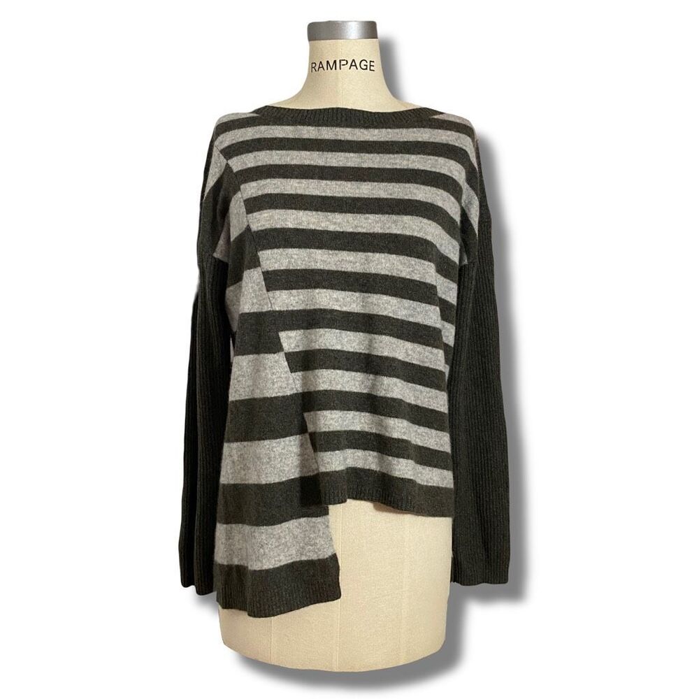 Knyt & Lynk Women’s Asymmetrical Striped Cashmere Pullover Sweater sz Large